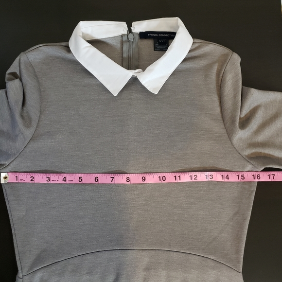 French Connection White Peter Pan Collar Grey Size 6 Dress Fit and Flare - Picture 5 of 9